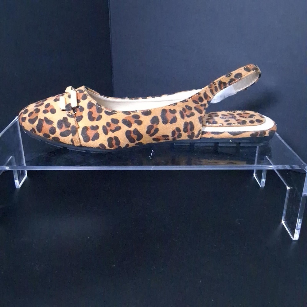 Victoria K Leopard Print Slingback Flats Gold Bit Detail Brown Tan B-3057 Size 7